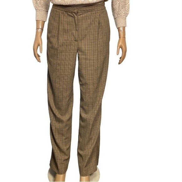 Vintage Pants - Vintage 90s Liz Claiborne Trousers Kylie Plaid Pleated Brown & Tan Pants Size 6
